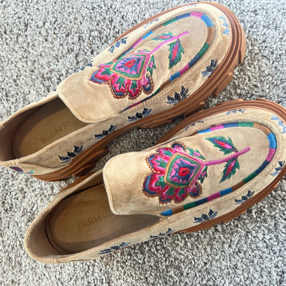FARM RIO SUEDE BOHEMIAN CHUNKY LOAFERS